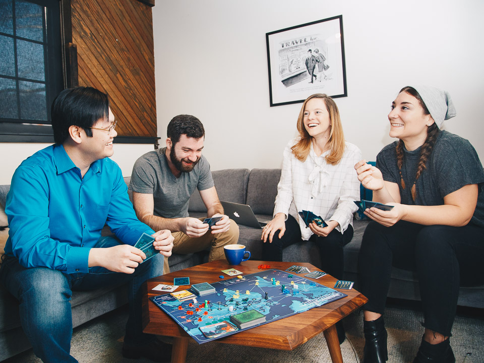 Hopper employees playing board games