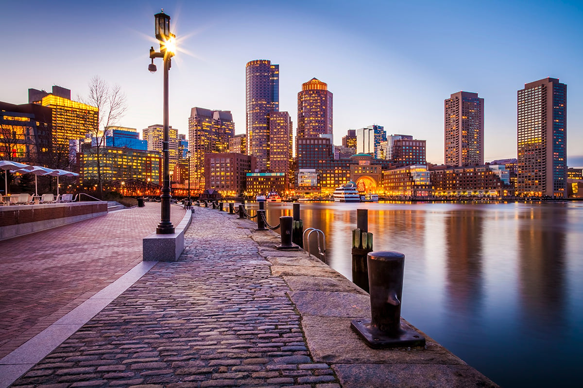 The architecture of Boston in Massachusetts at night