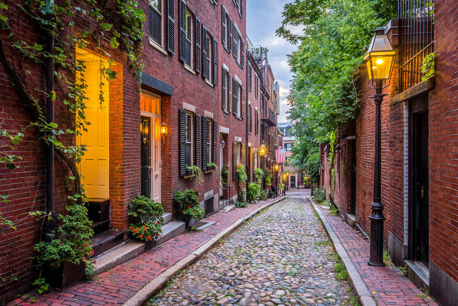A view of the narrow streets in Boston’s North End neighborhood.