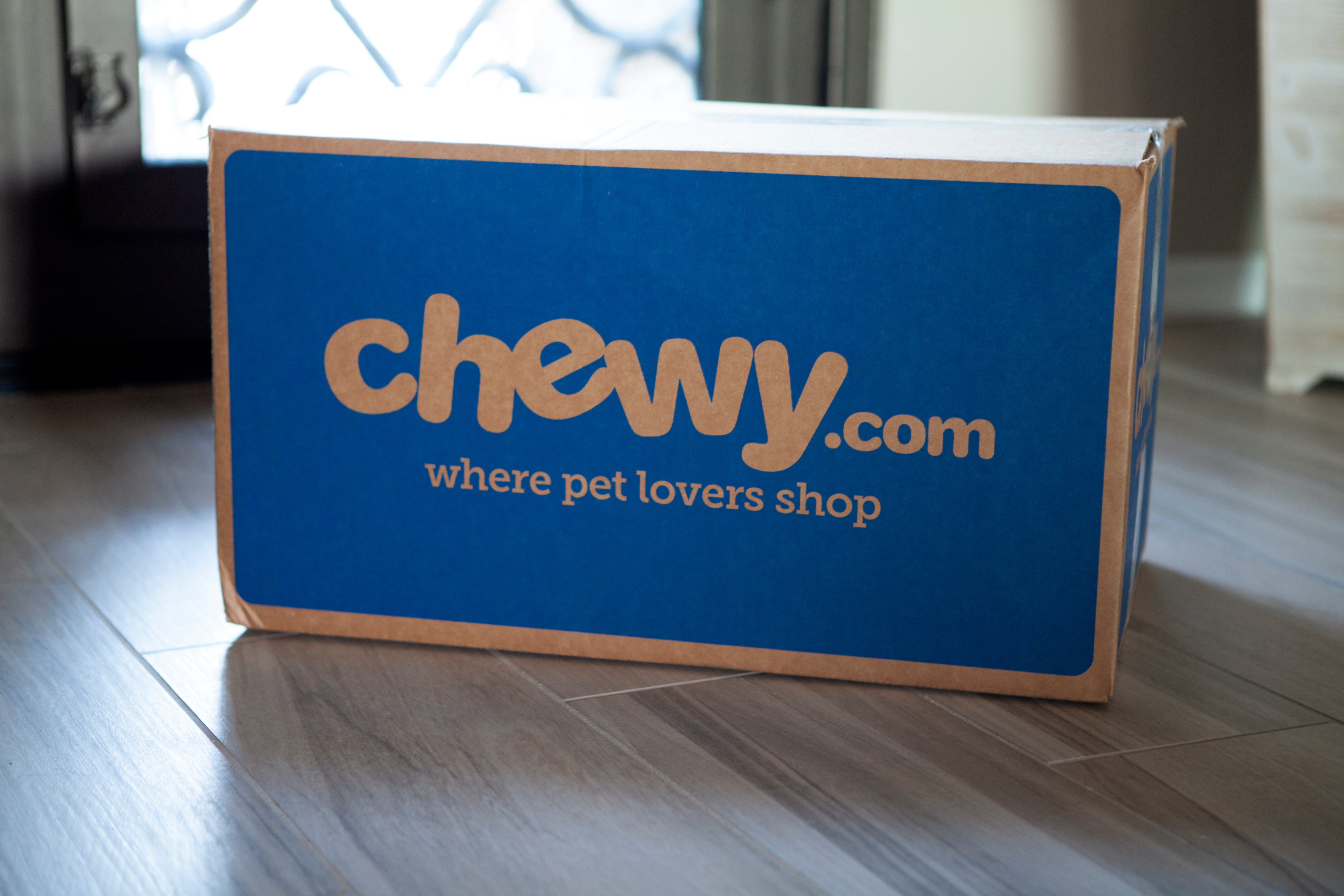 A delivery box from Chewy.