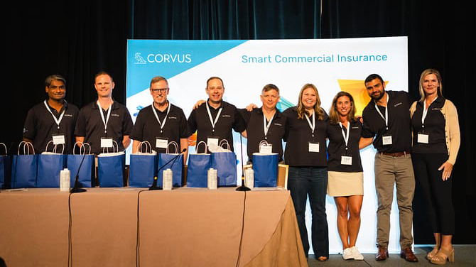 Corvus Insurance employees at a conference. 