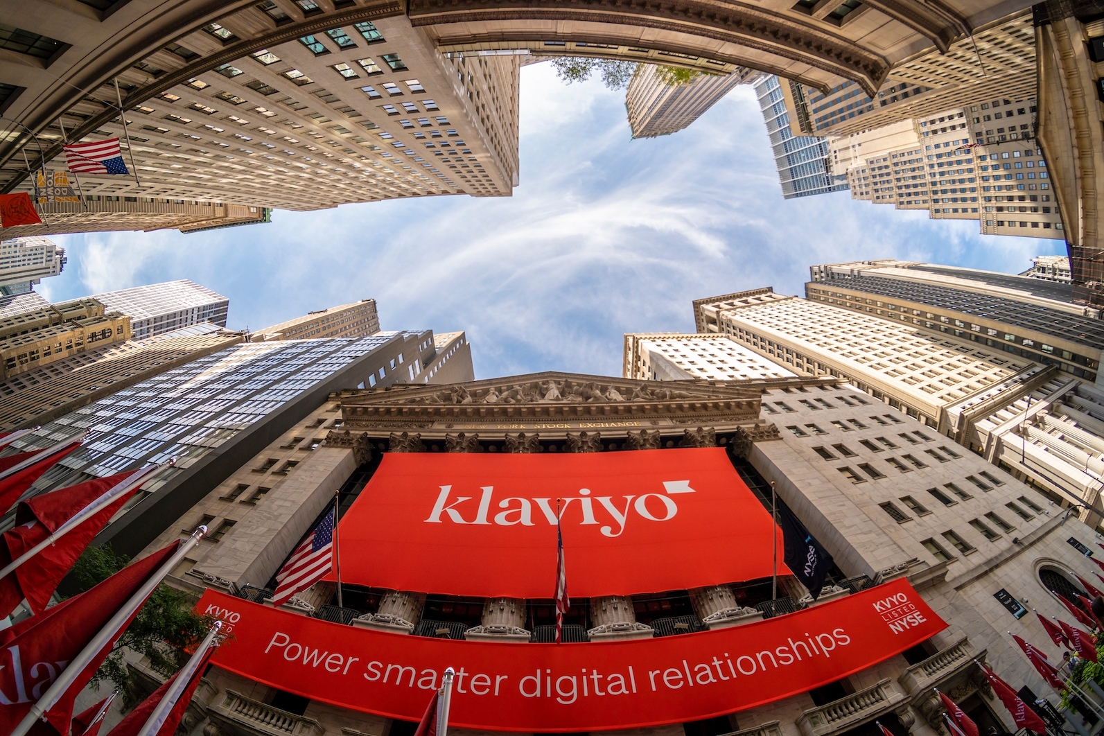 New York Stock Exchange is decorated for the initial public offering of Klaviyo