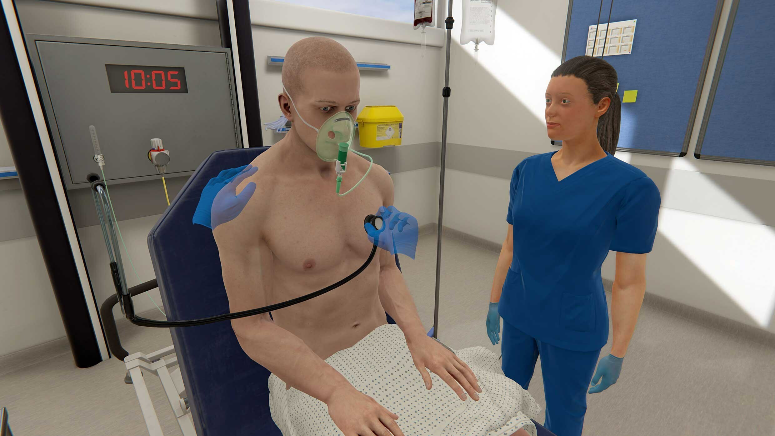 A screenshot of a virtual patient checkup is shown.