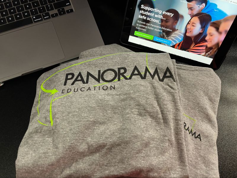 Gray t-shirts with the Panorama Education logo on them