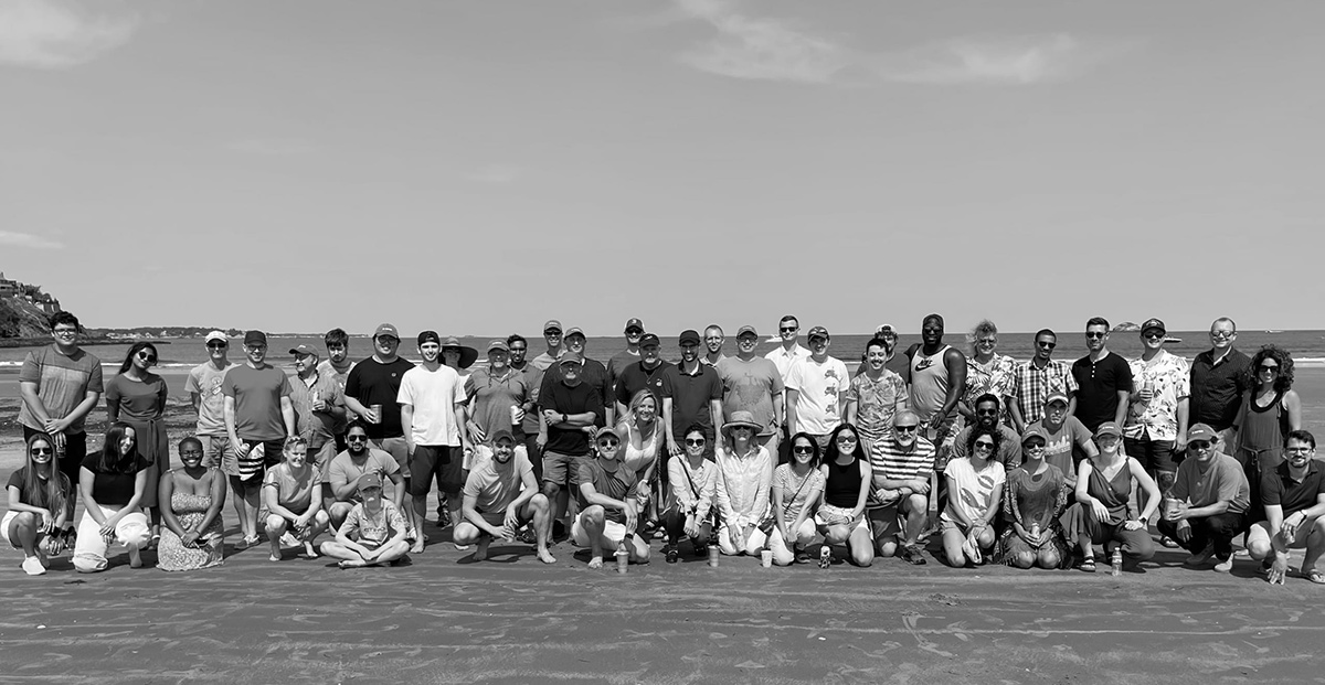 black and white group photo outside