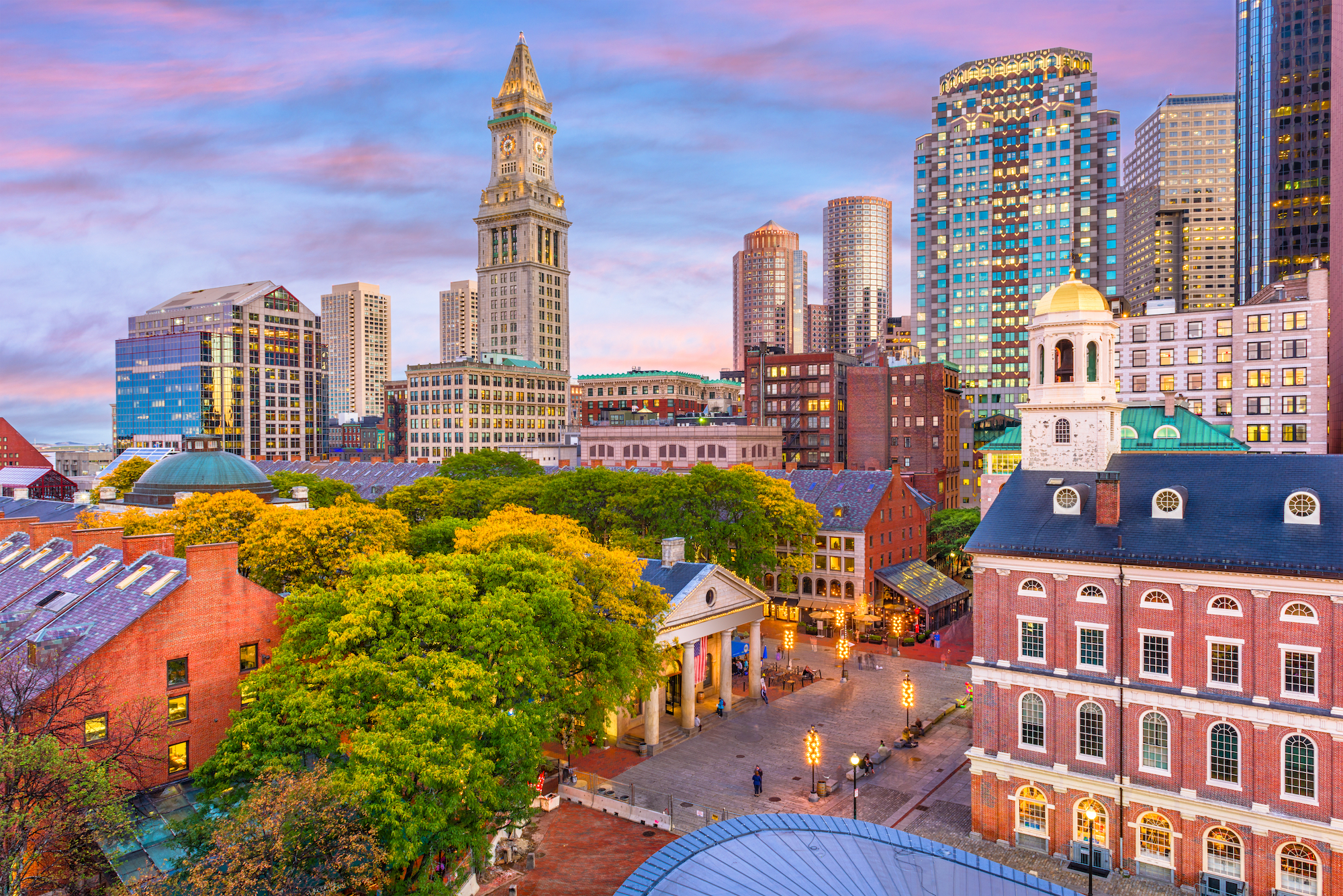 A photo of Boston in the evening.