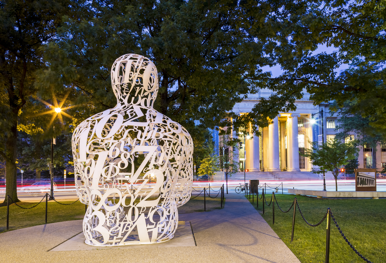 Jaume Plensa's Alchemist sculpture is pictured on the MIT campus in Cambridge.