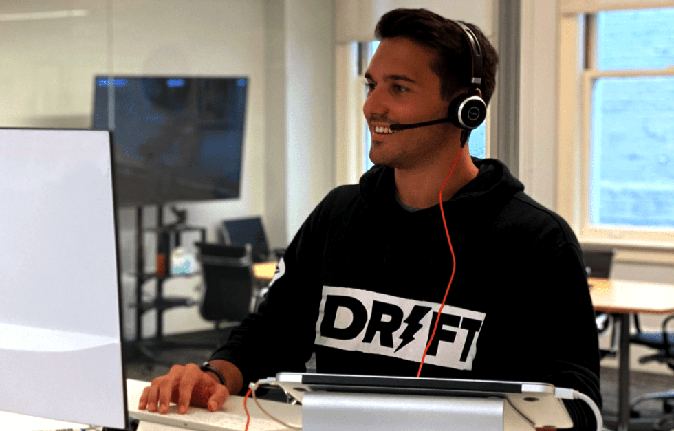 Drift employee wearing company hoodie