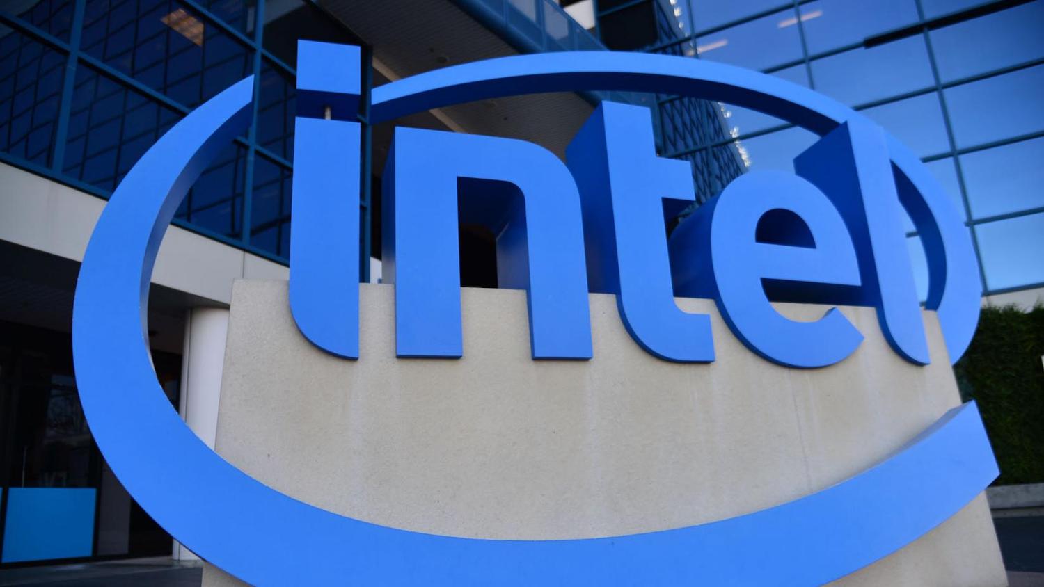 Intel logo outside of its headquarters