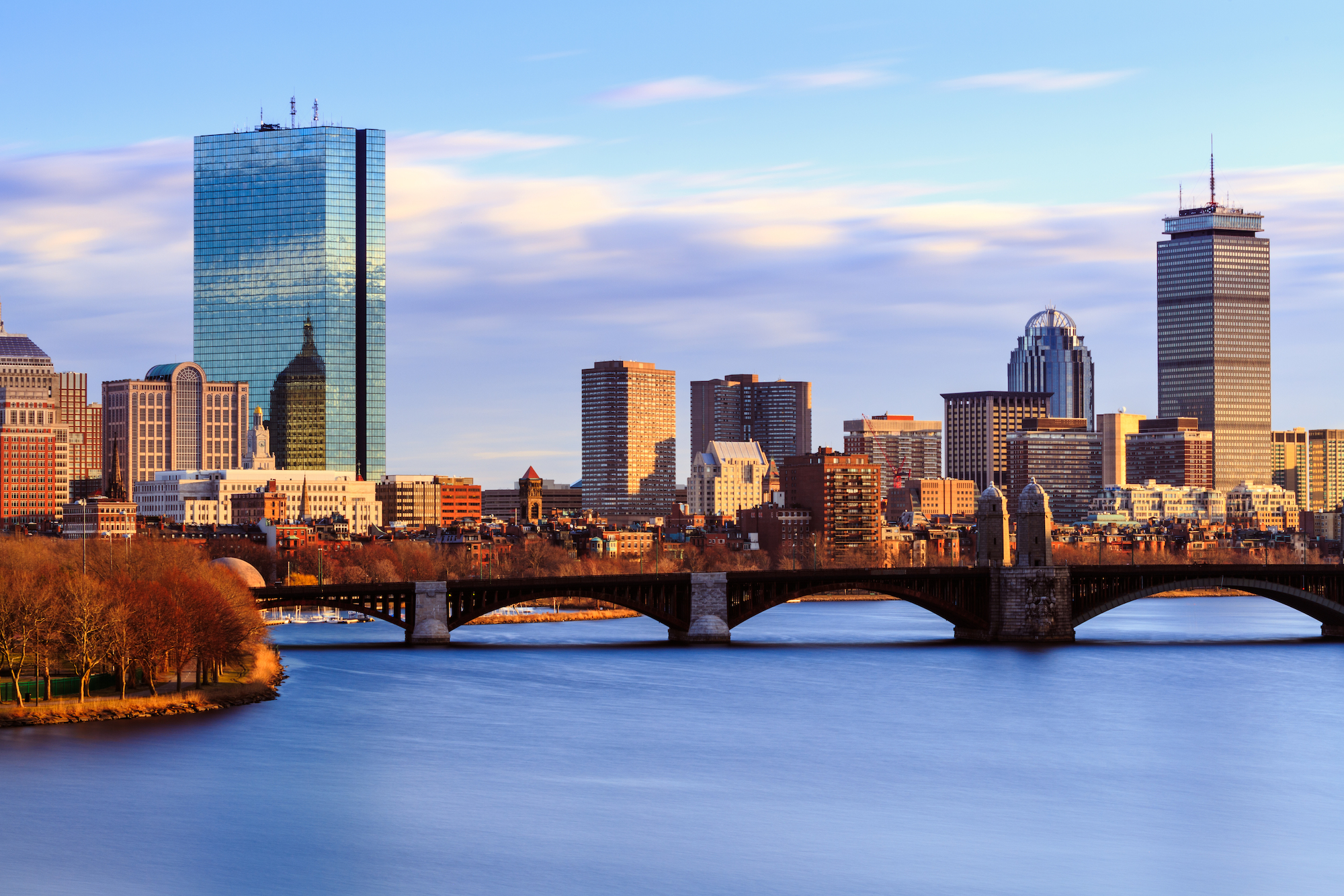 The back bay Boston skyline on a summer afternoon