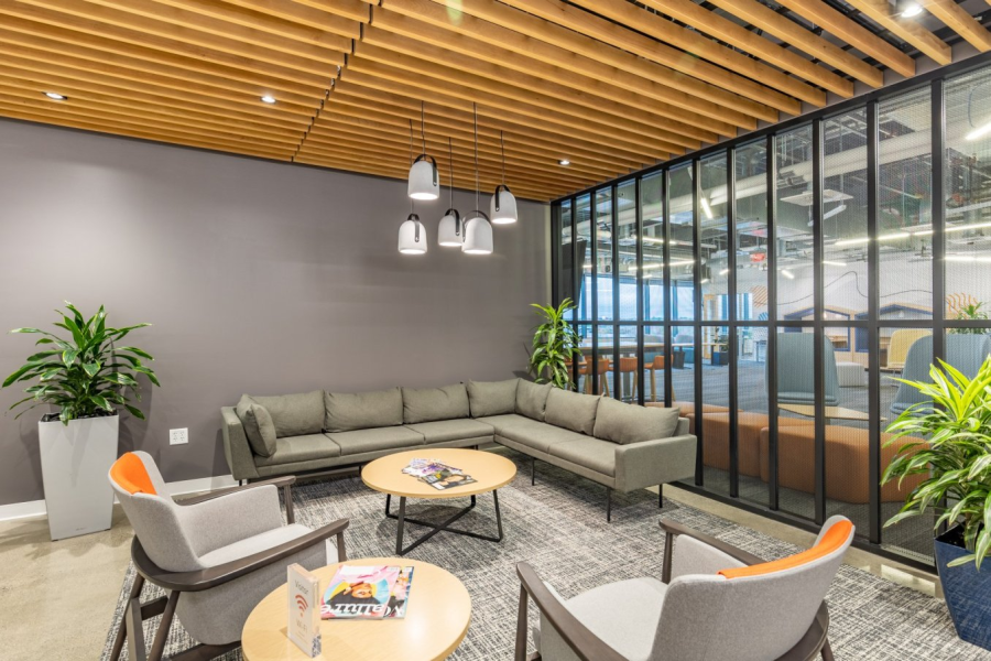 An interior lounge space in SmartBear's HQ office is pictured.