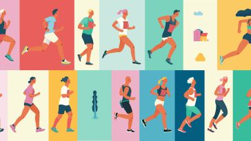 Colorful graphic of marathoners