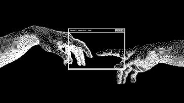 Digital hands going to touch together that looks like Michelangelo's work of art