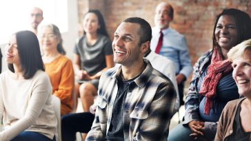 Colleagues listening to a presentation