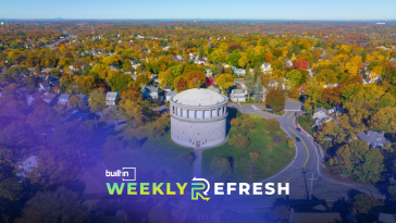 An aerial view of Park Circle in Arlington, Massachusetts.