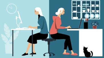 vector image of two women one working at home and one in an office