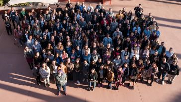 Large group photo of Ellevation Education team, taken from above. 