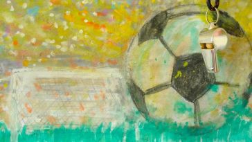 A watercolor painting of a soccer ball. 