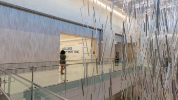 Photo of Capital One office interior with large art display.