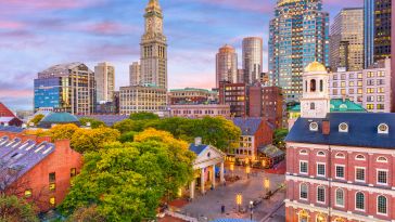 A photo of Boston in the evening.