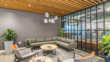 An interior lounge space in SmartBear's HQ office is pictured.